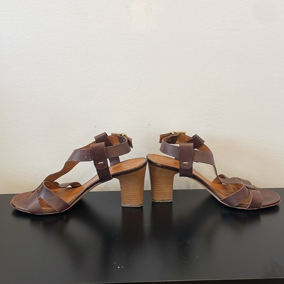 Leonardo Principi Vero Cuoio brown leather heel sandals strap Italy 40 (9) - Picture 3 of 8